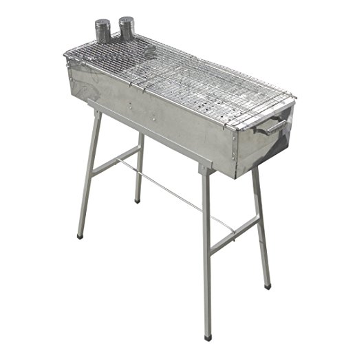 Party-Griller-32-x-11-Stainless-Steel-Charcoal-Barbecue-Grill-w-2x-Stainless-Steel-Mesh-Grate-Portable-BBQ-Kebab-Satay-Yakitori-Grill-Makes-Juicy-Shish-Kebob-Shashlik-Spiedini-on-the-Skewer