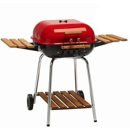 Meco-Charcoal-Grill-With-Wood-Side-Trays-Red-4105