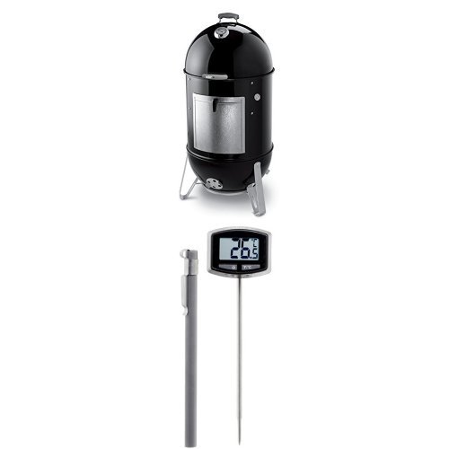 Weber-731001-Smokey-Mountain-Cooker-22-Inch-Charcoal-Smoker-Black-and-Thermometer-Bundle