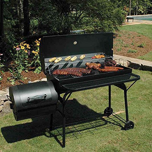 Pro-BBQ-Smoker-Grill-Fire-Box-With-Extra-Large-Cooking-Surface-670-Square-In-Main-Grill-Grate-Porcelain-Coated-Racks-Portable-Wheeled-Cart-Storage-Organization-Rack-Adjustable-Smokestack-Temp-Gauge